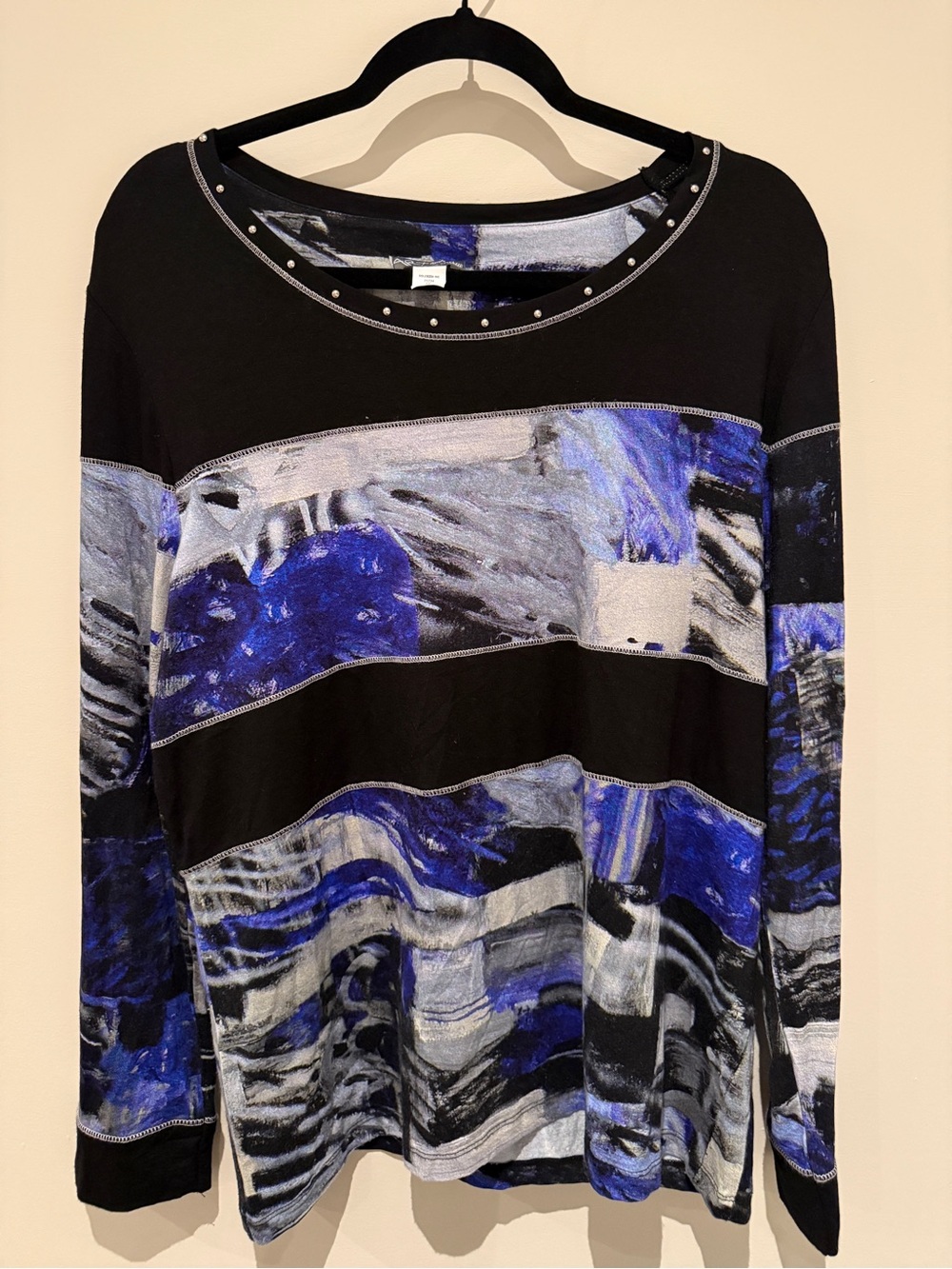 Dolcezza Simply Art XXL Blue Abstract Tunic Top Rhinestone Accent